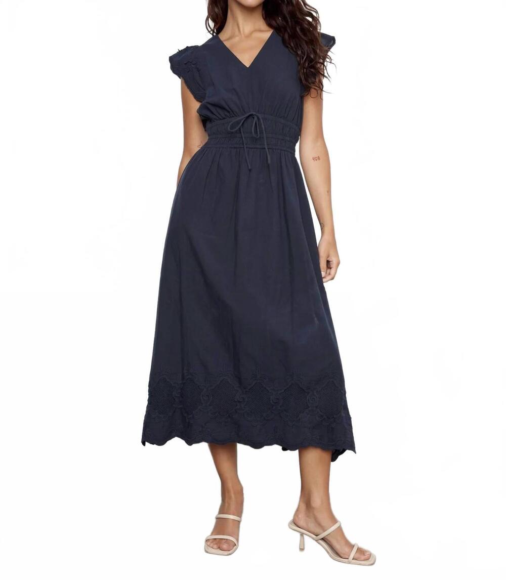 NEW CHARLIE B women's v neck elastic waist dress in blue